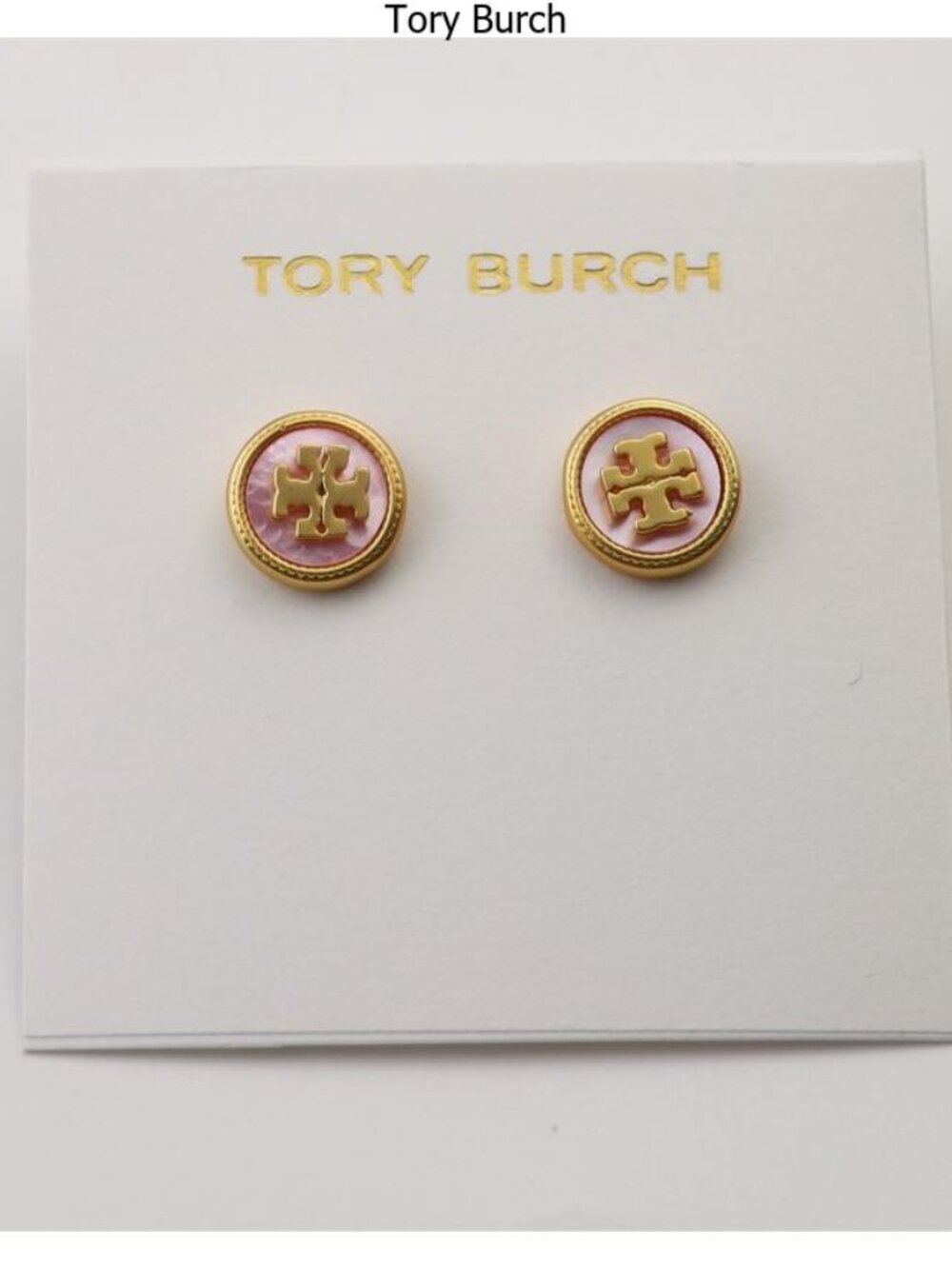 Tory Burch Pink Enamel and Gold Logo Stud Earrings